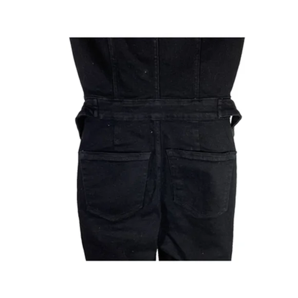 Good American Fit For Success Short Sleeve Black Denim Jumpsuit Sz 0 - Picture 7 of 11